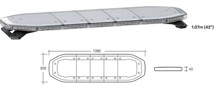 12-24 VOLT EUROTECH LIGHT BAR AMBER WITH CLEAR LENS 1.07m